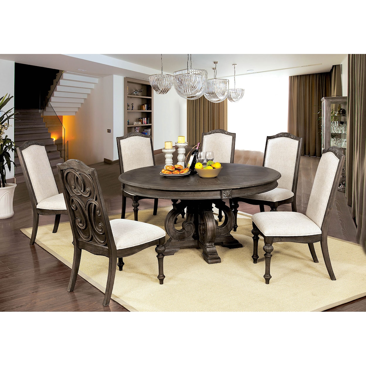 Furniture of America Arcadia 7-Piece Round Dining Set