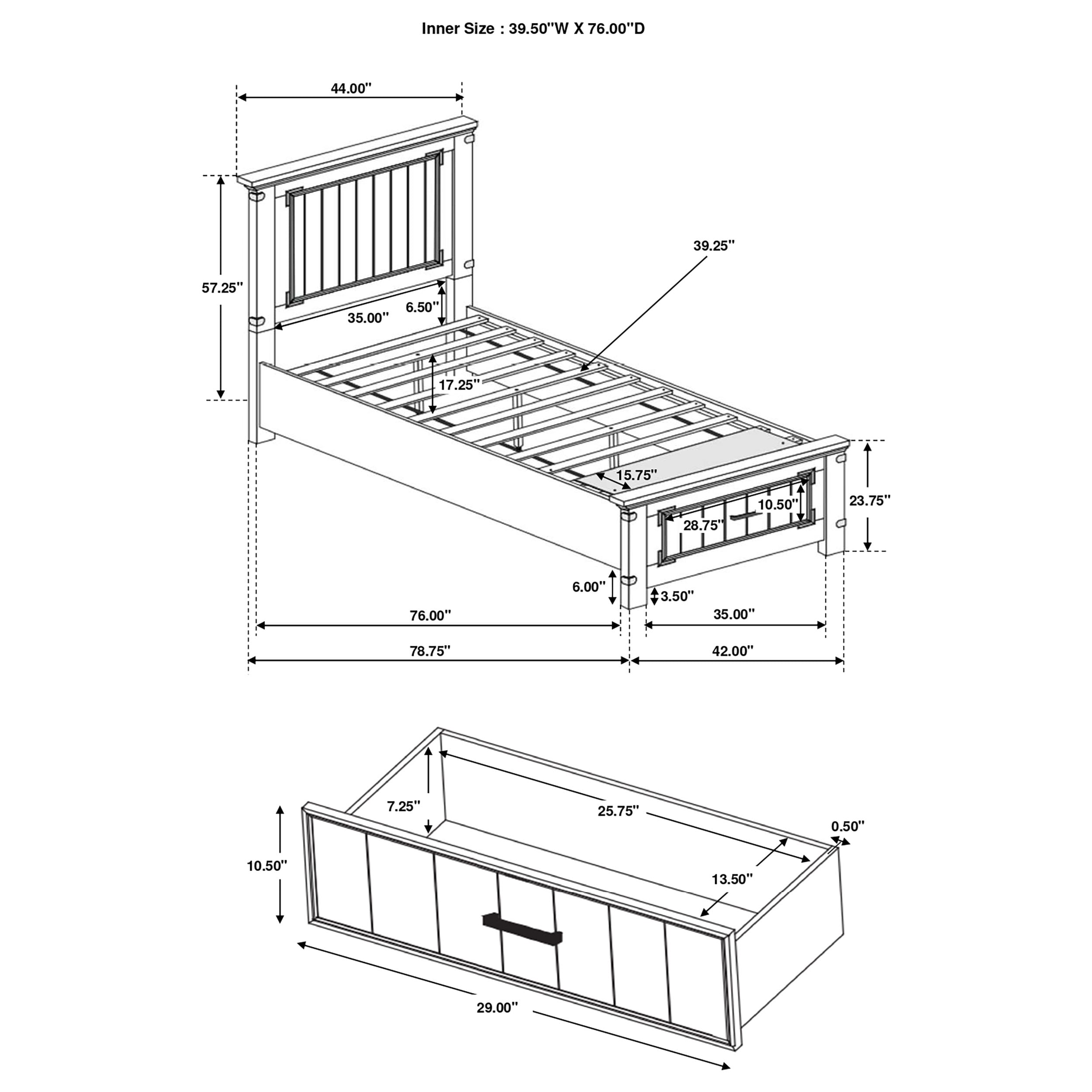 Wood Twin Storage Panel Bed