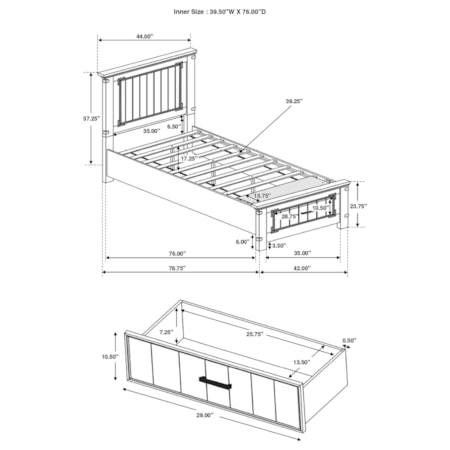 Wood Twin Storage Panel Bed