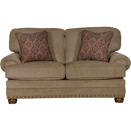 Traditional Loveseat with Rolled Arms and Nailhead Trimming