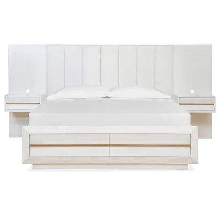 Glam Upholstered Queen Wall Panel Bed w/Storage Footboard