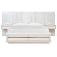 Glam Upholstered California King Wall Panel Bed w/Storage Footboard