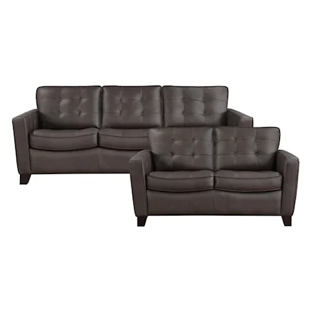 Contemporary 2-Piece Tufted Living Room Set with Tapered Legs