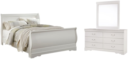Queen Sleigh Bed, Dresser And Mirror