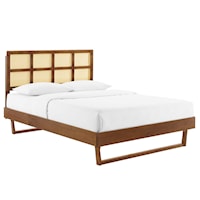 Cane and King Platform Bed With Angular Legs