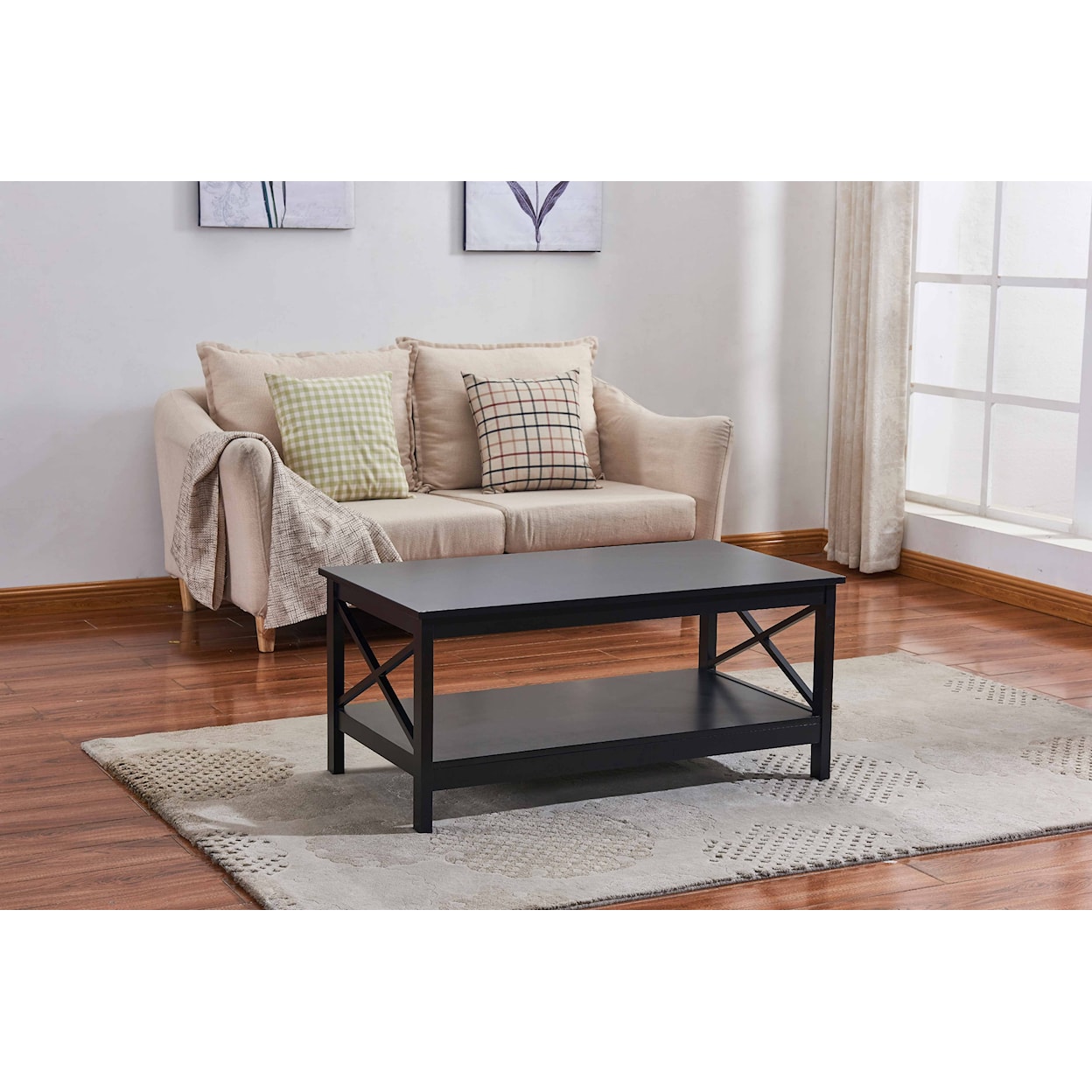 Milton Greens Stars Coffee Tables BLACK X-SIDE PANEL COFFEE TABLE | WITH BOTTO