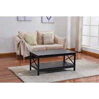 BLACK X-SIDE PANEL COFFEE TABLE | WITH BOTTOM SHELF