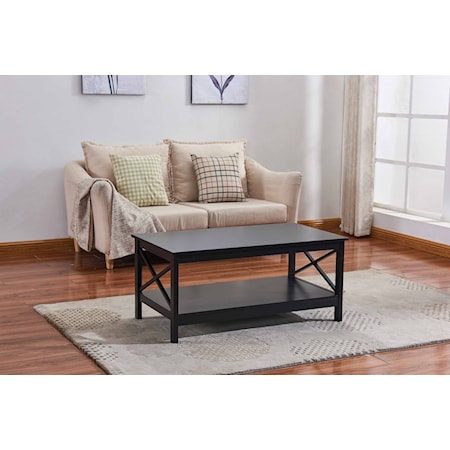 BLACK X-SIDE PANEL COFFEE TABLE | WITH BOTTO