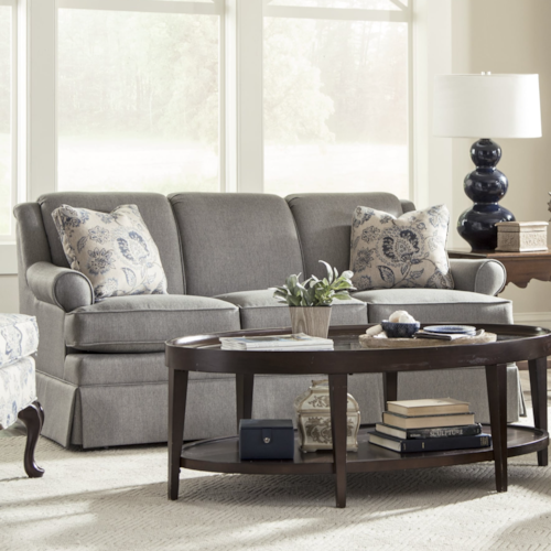 Traditional Memory Foam Sleeper Sofa with Rolled Arms and Skirt