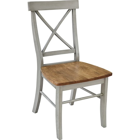 Transitional X-Back Chair in Hickory/Stone