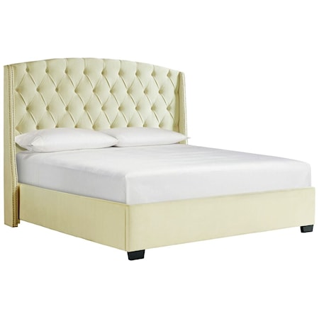 Transitional Upholstered Queen Platform Bed with Tufting