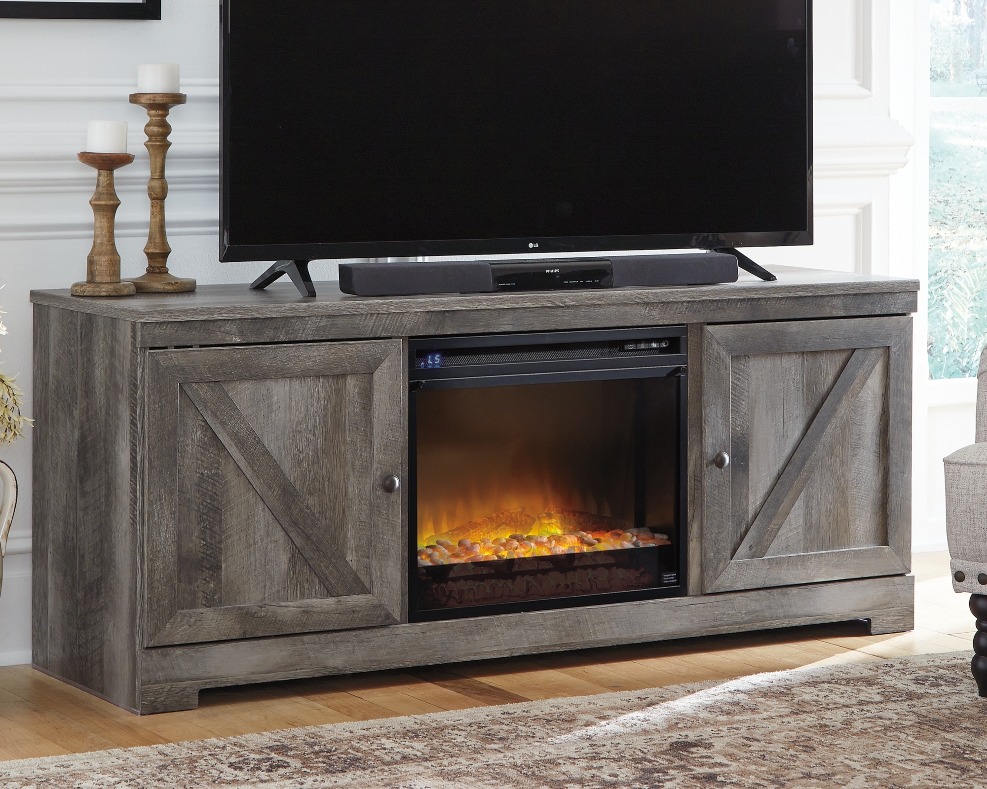 63" TV Stand With Electric Fireplace