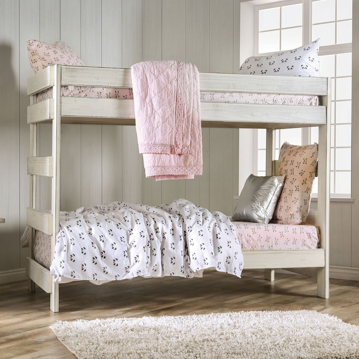 Furniture of America Arlette Twin/Twin Bunk Bed with 2 Slat Kits