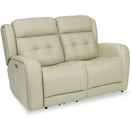 Transitional Power Reclining Loveseat with Power Headrest and USB Ports