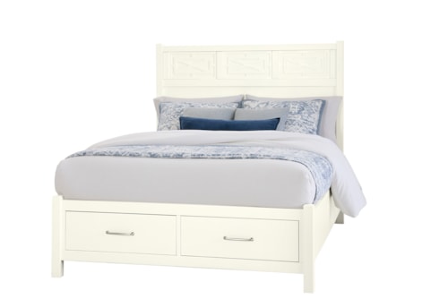 Transitional King Fretwork Bed with Storage Footboard