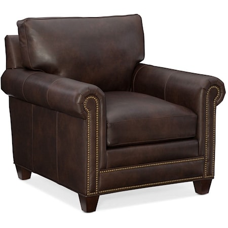 Stationary Leather Chair with Nail-Head Trim