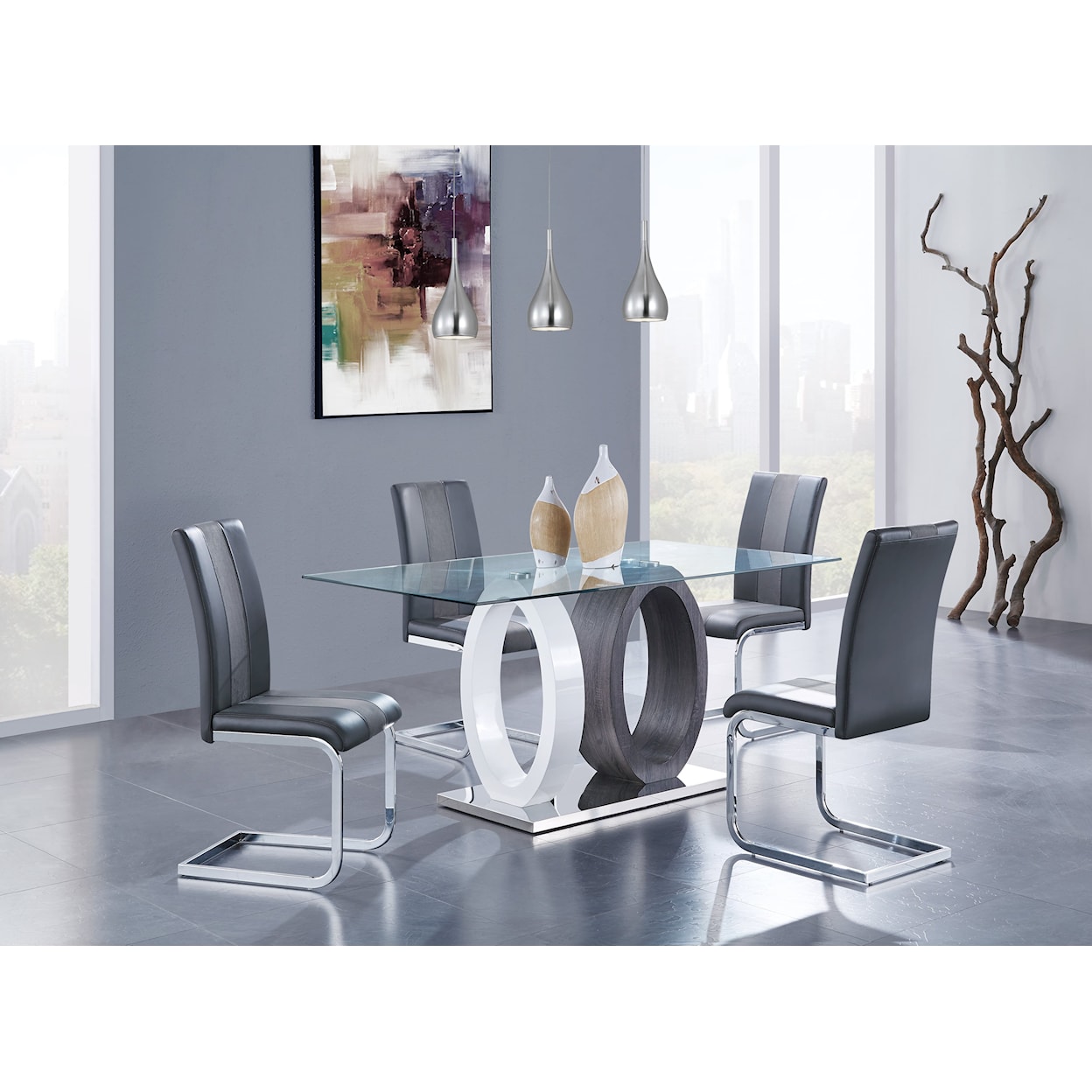 Global Furniture D1628DT Dining Table Set with 4 Dining Chairs