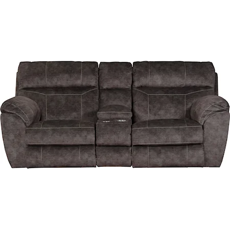 Power Reclining Console Loveseat with Adj Lumbar Support