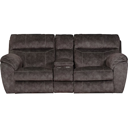 Power Reclining Console Loveseat with Adj Lumbar Support