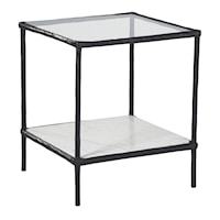Accent Table in Antique Black Finish with Marble Shelf