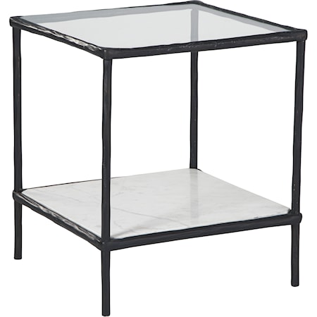 Accent Table in Antique Black Finish with Marble Shelf