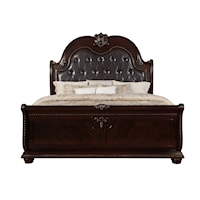Traditional King Arched Panel Bed with Button-Tufted Headboard and Nailheads