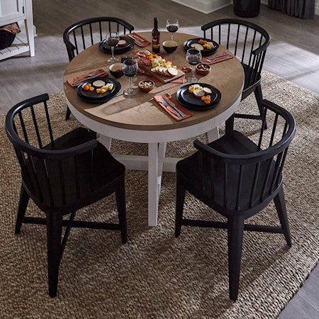 5-Piece Round Two Tone Dining Set with Black Chairs