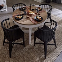 5-Piece Round Two Tone Dining Set with Black Chairs