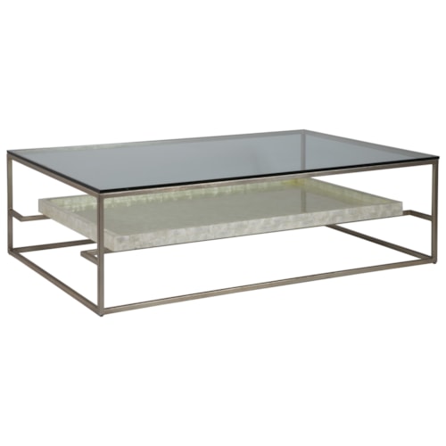 Transitional 60-Inch Rectangular Cocktail Table with Glass Top