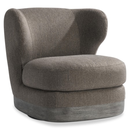 Wing-Back Swivel Chair w/Textured Wood Base