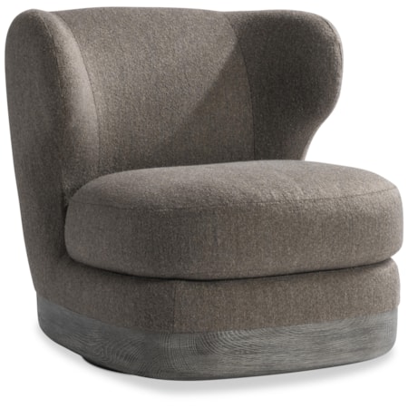 Wing-Back Swivel Chair w/Textured Wood Base