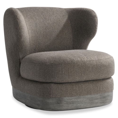 Contemporary Wing-Back Swivel Chair w/Textured Wood Base