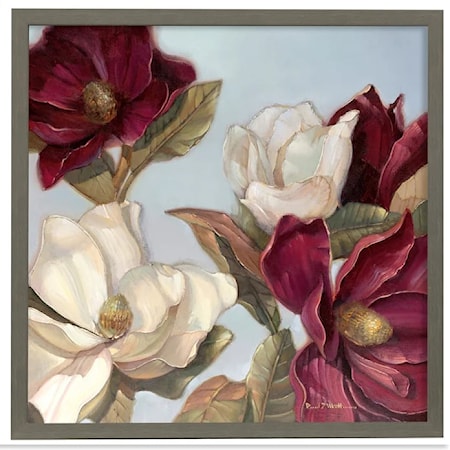 Contemporary Framed Magnolia-Flower Wall Art Under Glass