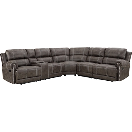 Casual Power Reclining Sectional Sofa with Console and Cupholders
