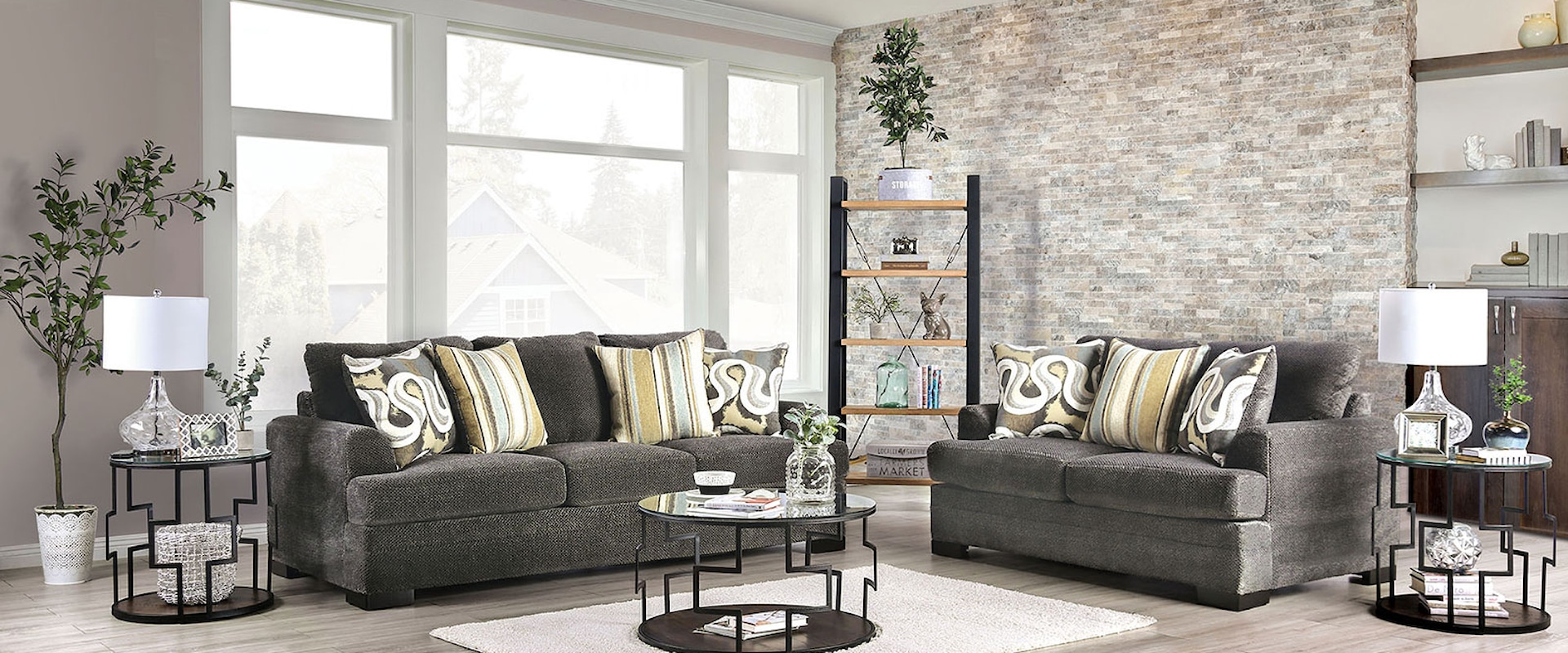 Transitional Sofa and Loveseat Set 