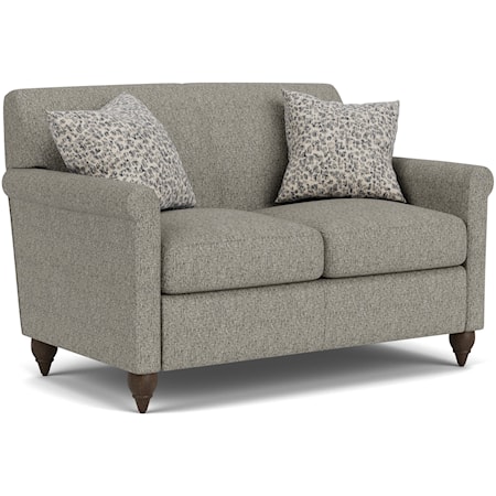 Transitional Loveseat with Turned Exposed Wood Legs