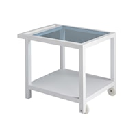 Outdoor Coastal Serving End Table with Blue Glass Top