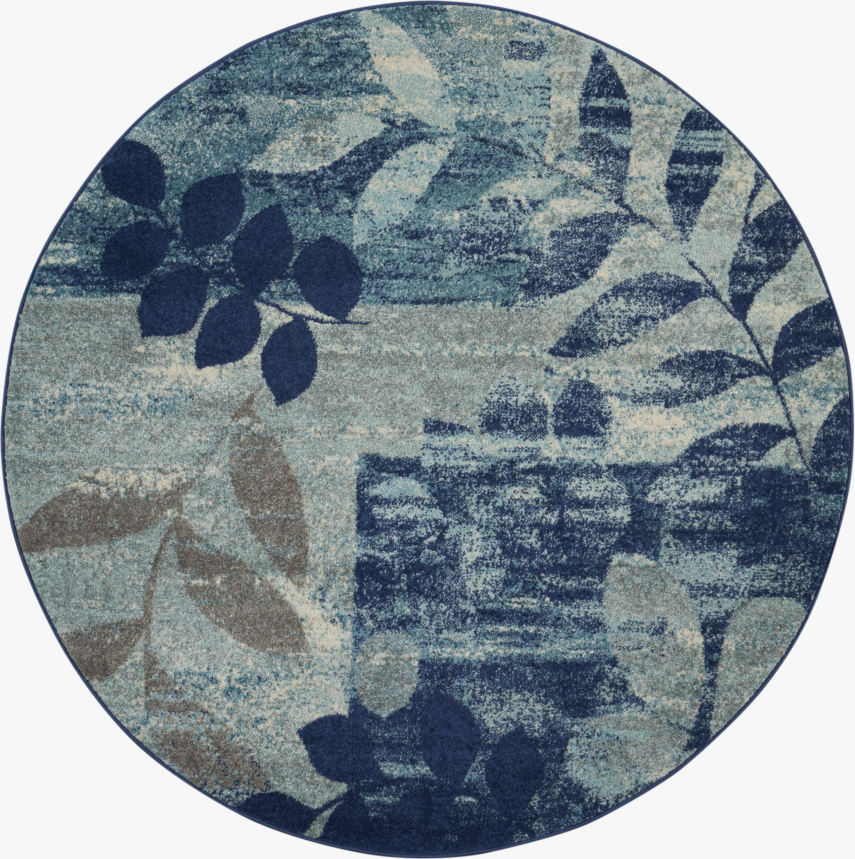 5'3"  Navy/Light Blue Round Rug
