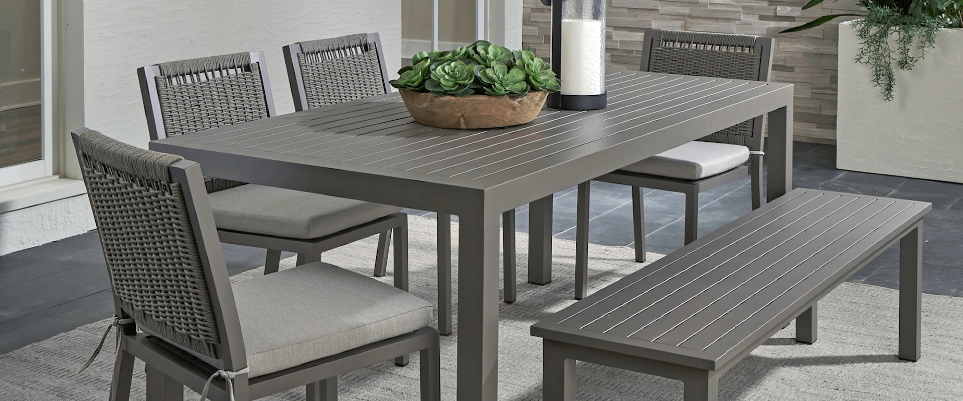 6-Piece Contemporary Outdoor Aluminum Dining Set with Bench