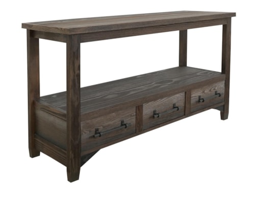 Modern Rustic 3-Drawer Sofa Table with Open Shelf