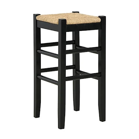Black Bar Height Bar Stool with Woven Seat