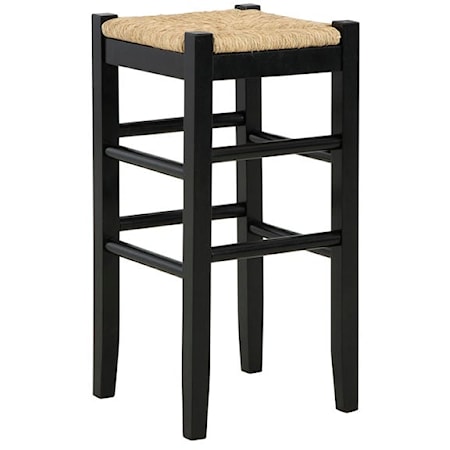 Black Bar Height Bar Stool with Woven Seat