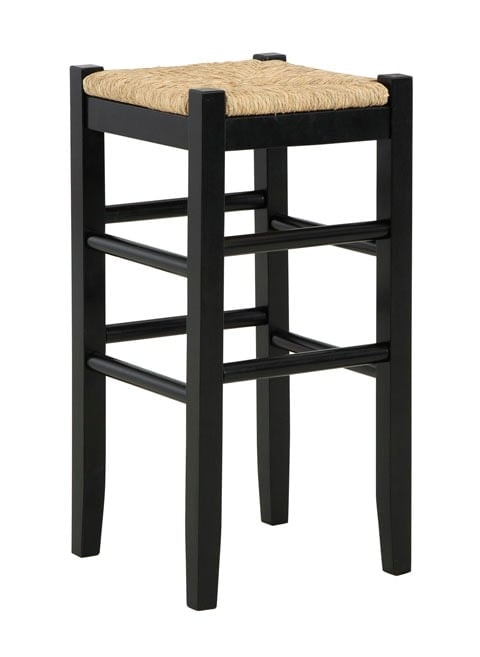 Black Bar Height Bar Stool with Woven Seat