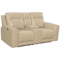 Leather Match Dual-Power Console Loveseat with Power Headrests