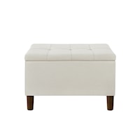 Transitional Storage Bench with Grid-Tufted Seat in Cream