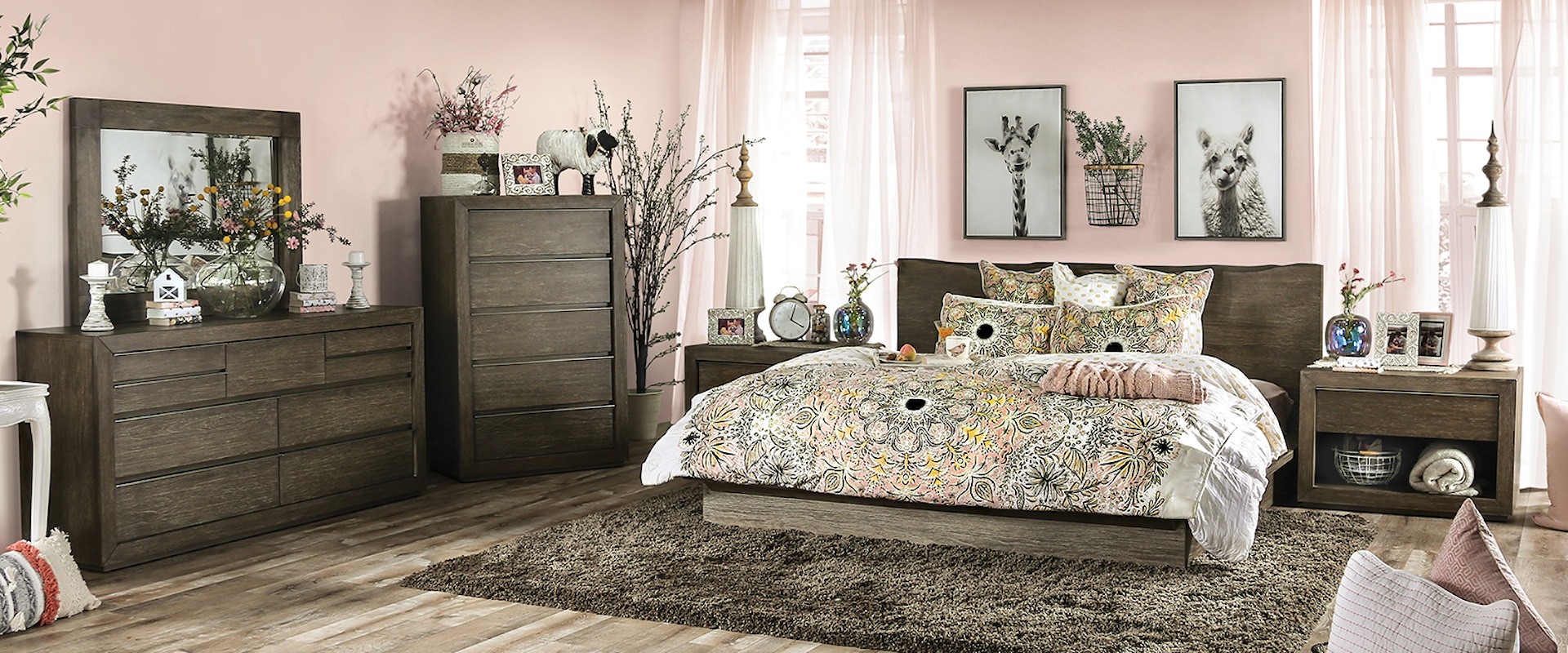 Transitional 5-Piece Queen Bedroom Set with Two Nightstands