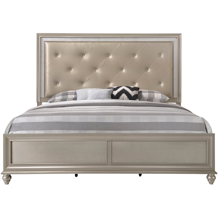 Glam King Bed with Upholstered Headboard
