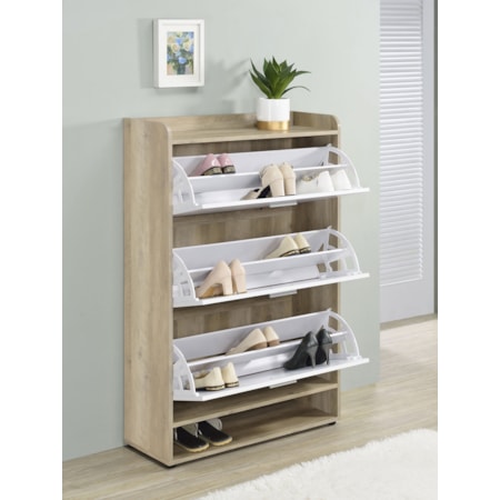 GENA WHITE AND NATURAL SHOE CABINET |