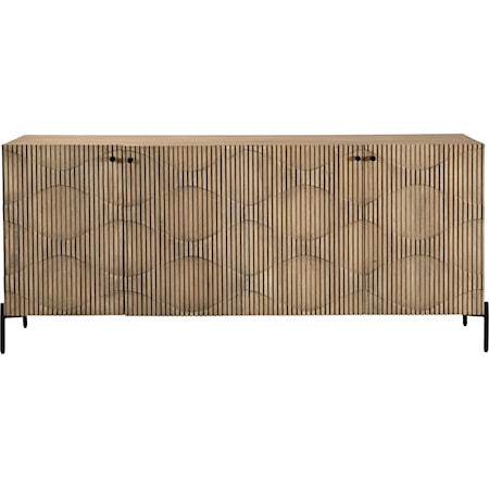 Transitional 4-Door Credenza with Geometric Patterned Door Fronts