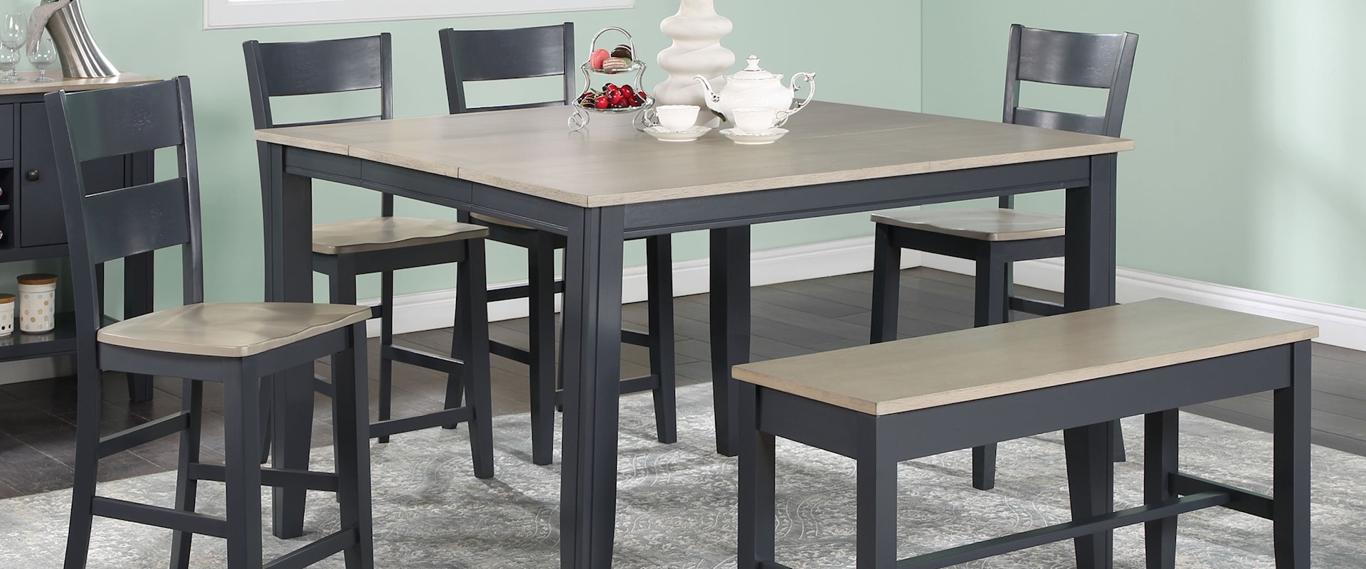 Casual 6-Piece Counter Height Dining Set with Storage Bench